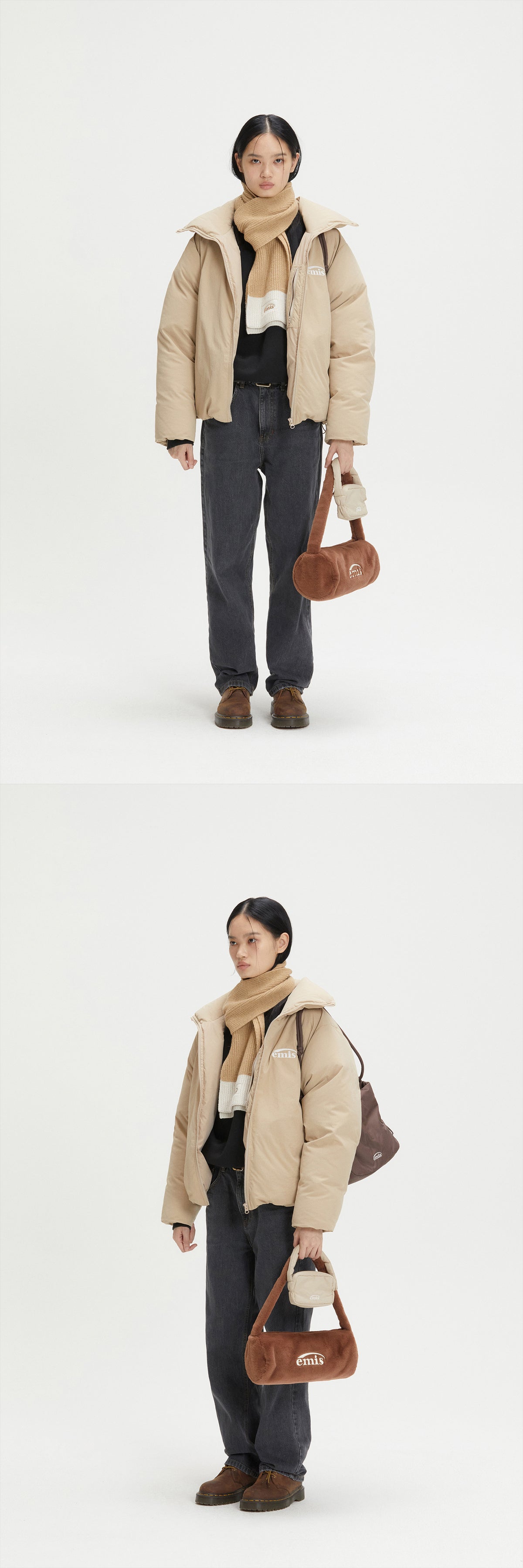 EMIS Fur Cylinder Bag-Brown