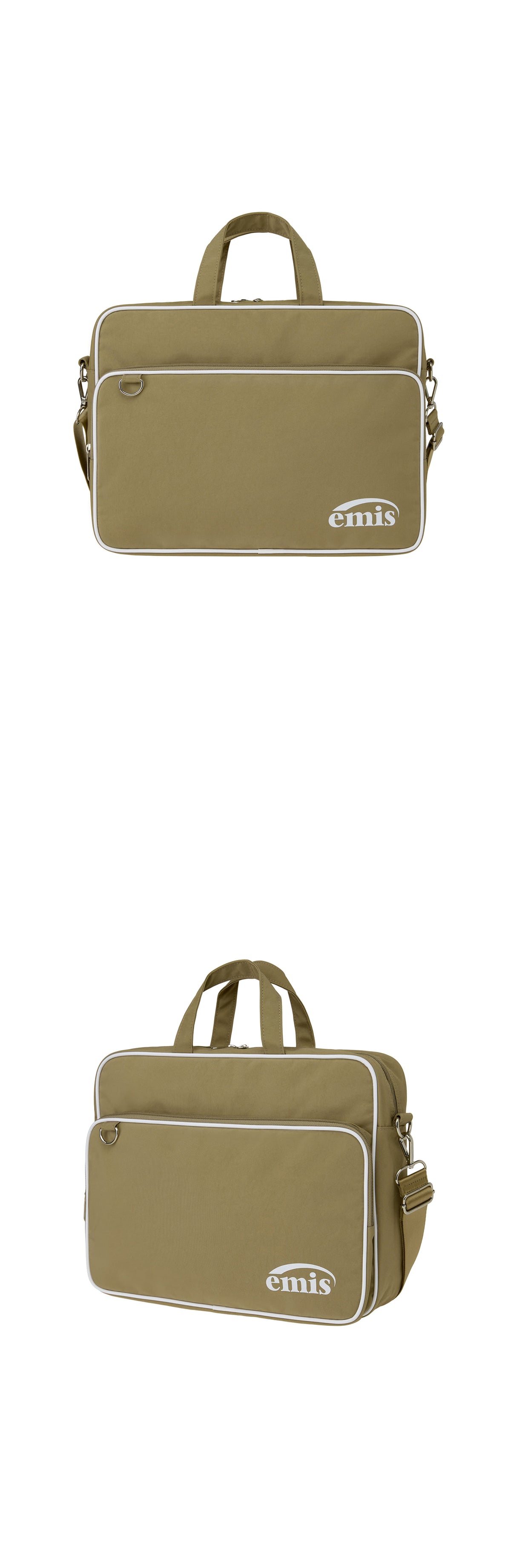 EMIS Nylon Zip-Pocket Messenger Bag-Beige