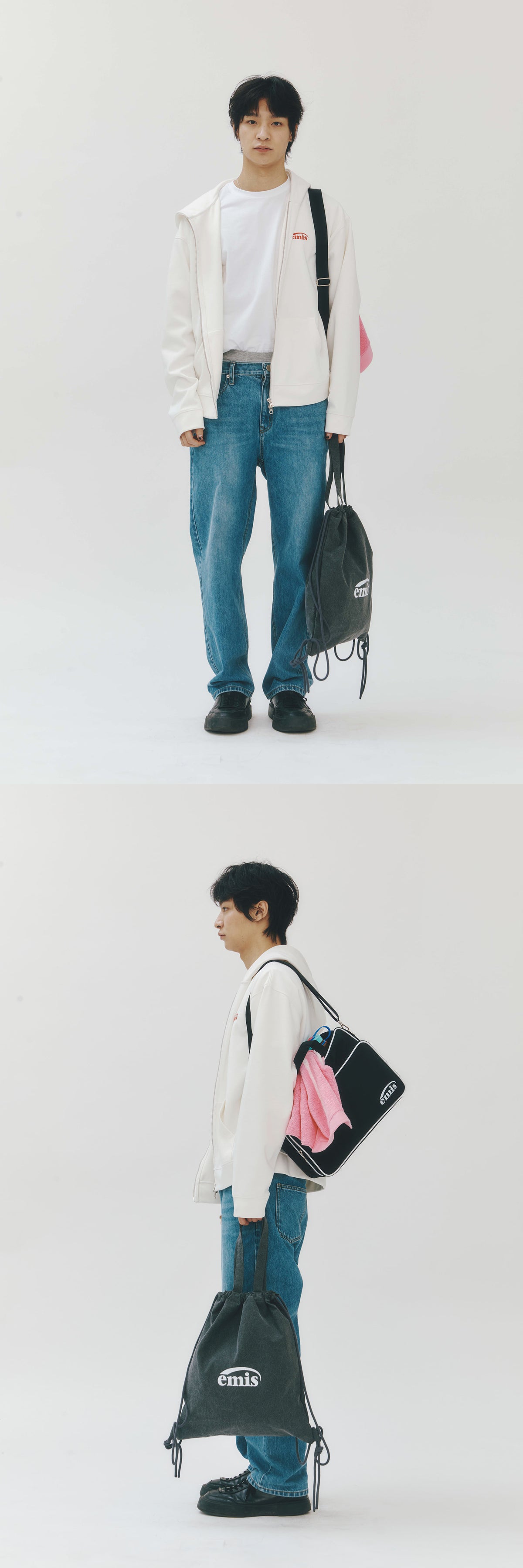 EMIS Nylon Zip-Pocket Messenger Bag-Black
