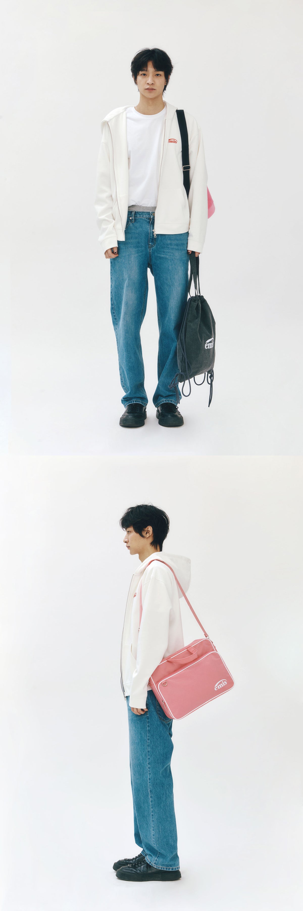 EMIS Nylon Zip-Pocket Messenger Bag-Pink