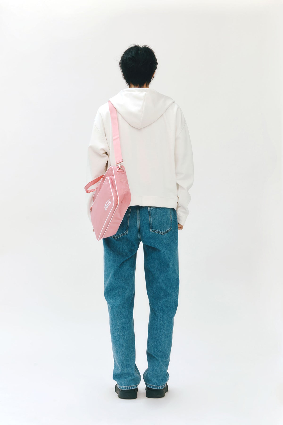 EMIS Nylon Zip-Pocket Messenger Bag-Pink