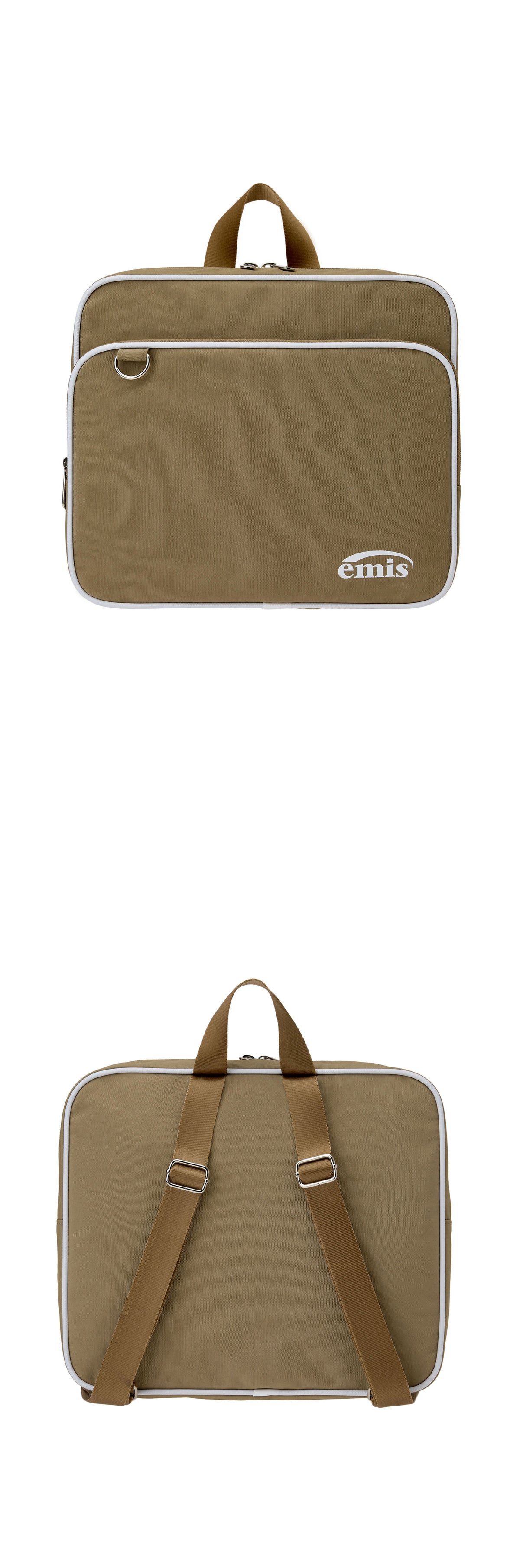 EMIS Nylon Zip-Pocket Backpack-Beige