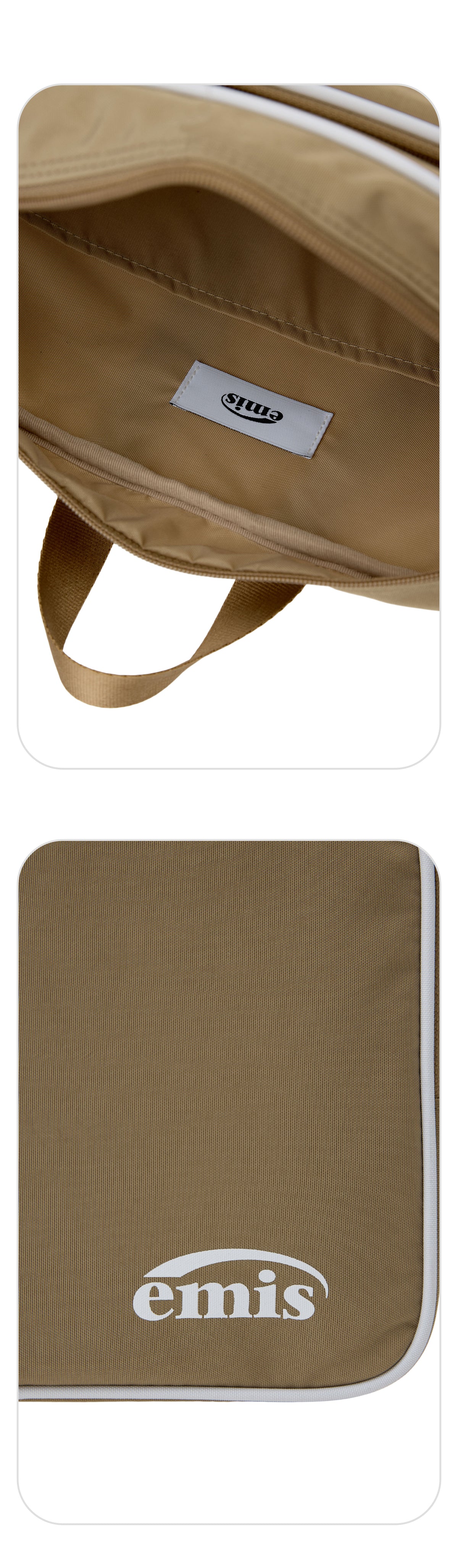 EMIS Nylon Zip-Pocket Backpack-Beige