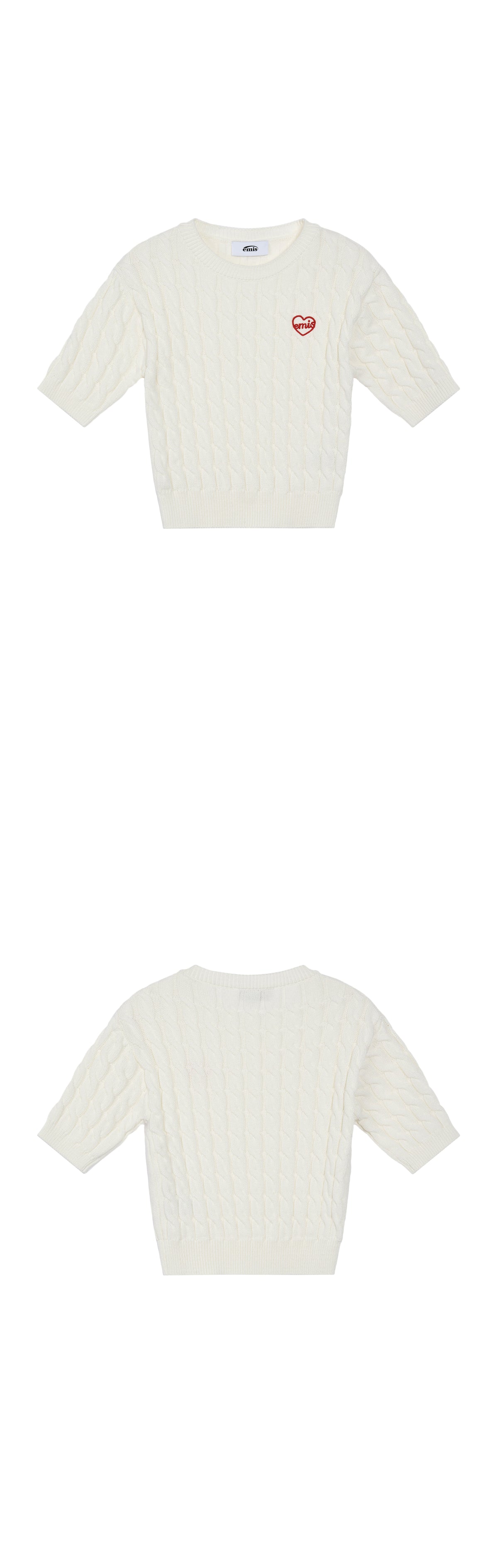 EMIS Heart Cable Cropped Knit Top-Ivory