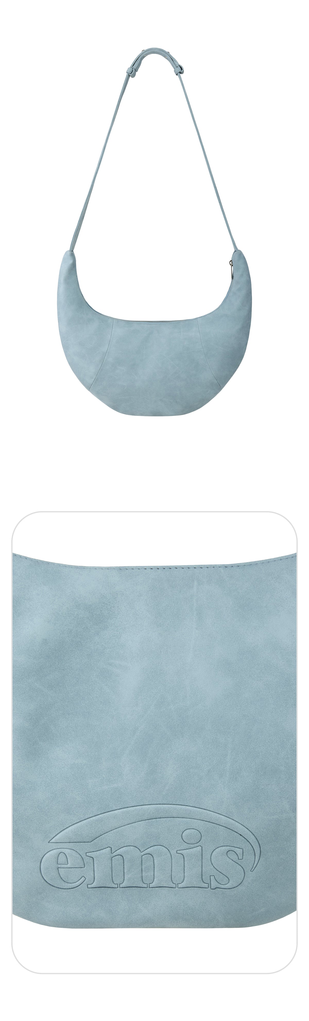 Emis Logo Embossed Half Moon Bag-Light Blue