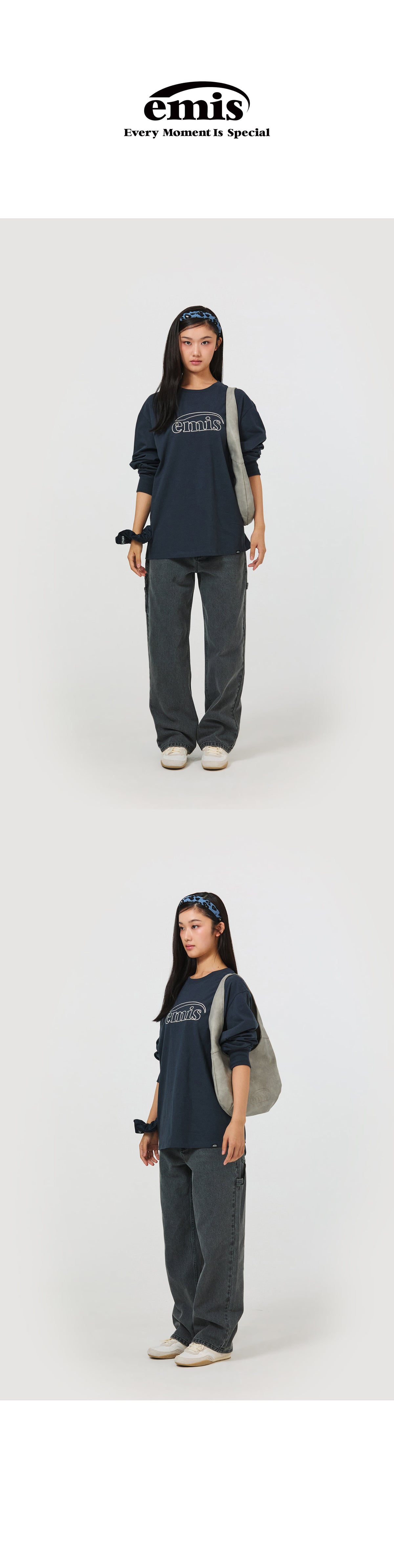 Emis Long Sleeve Chain Stitch T-Shirt-Navy