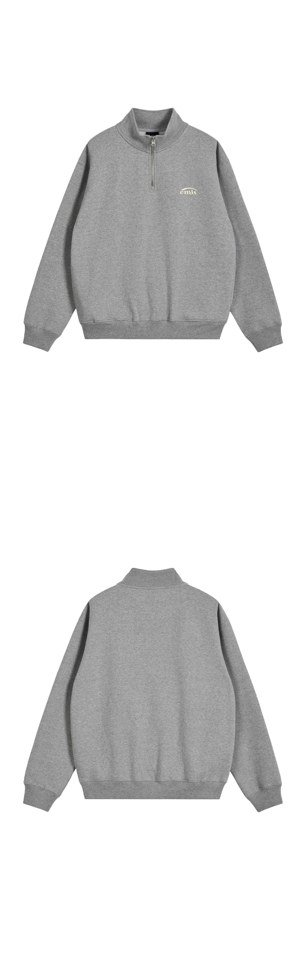 Emis Half Zip-Up Logo Sweat Shirt-Melange Gray