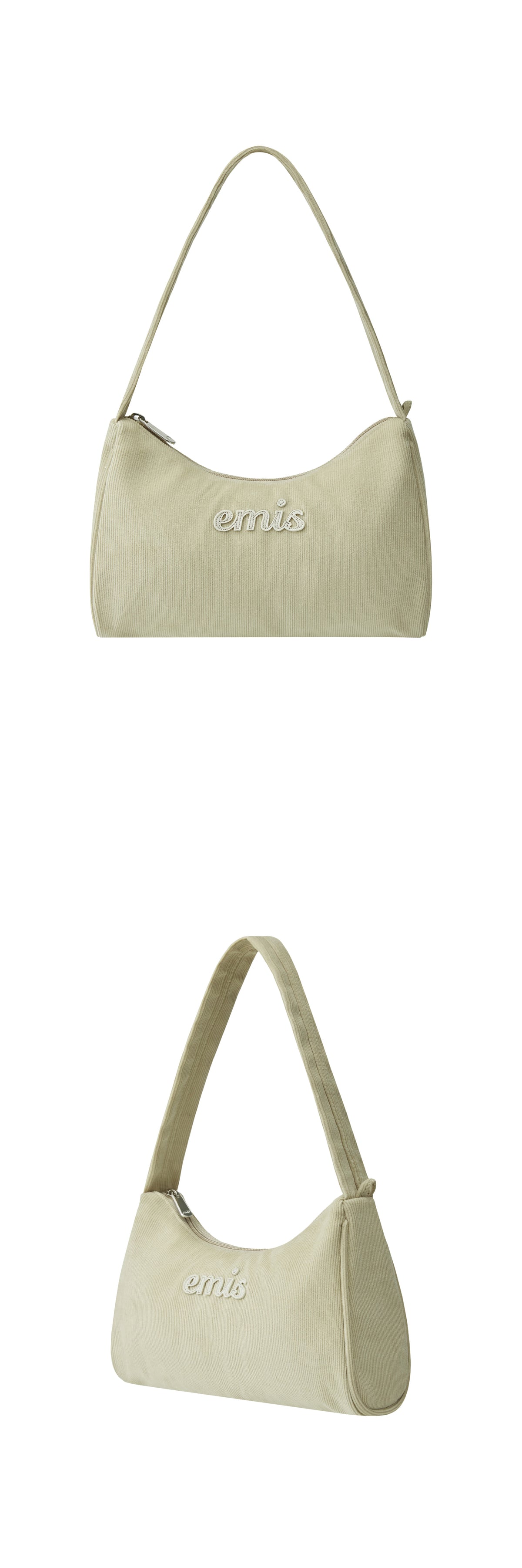 EMIS Corduroy Applique Hobo Bag-Beige