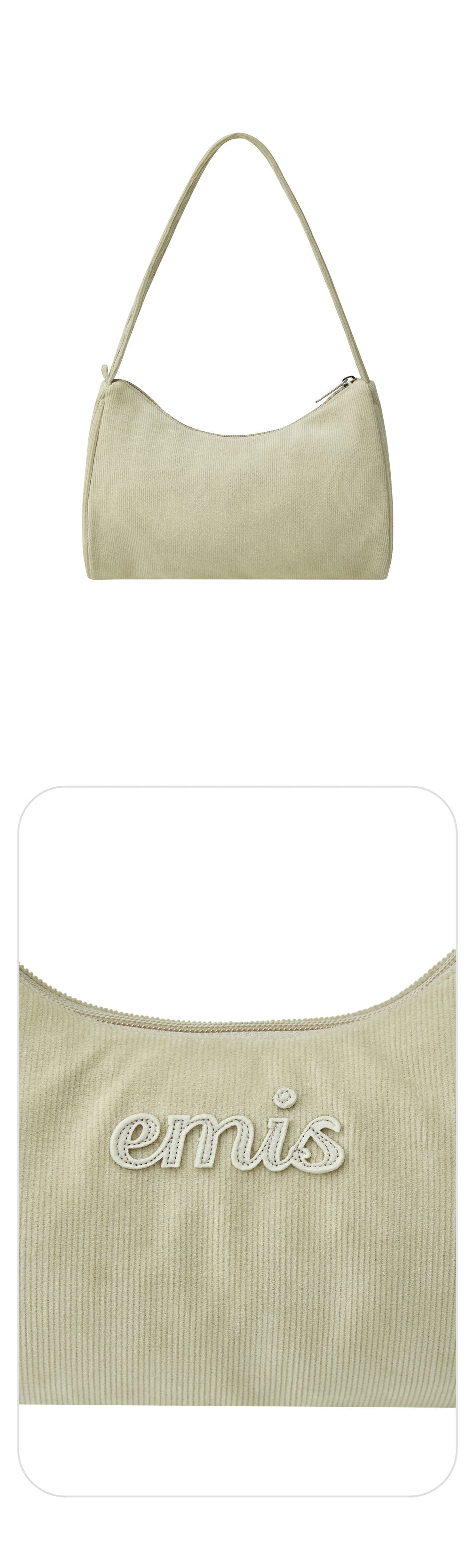 EMIS Corduroy Applique Hobo Bag-Beige