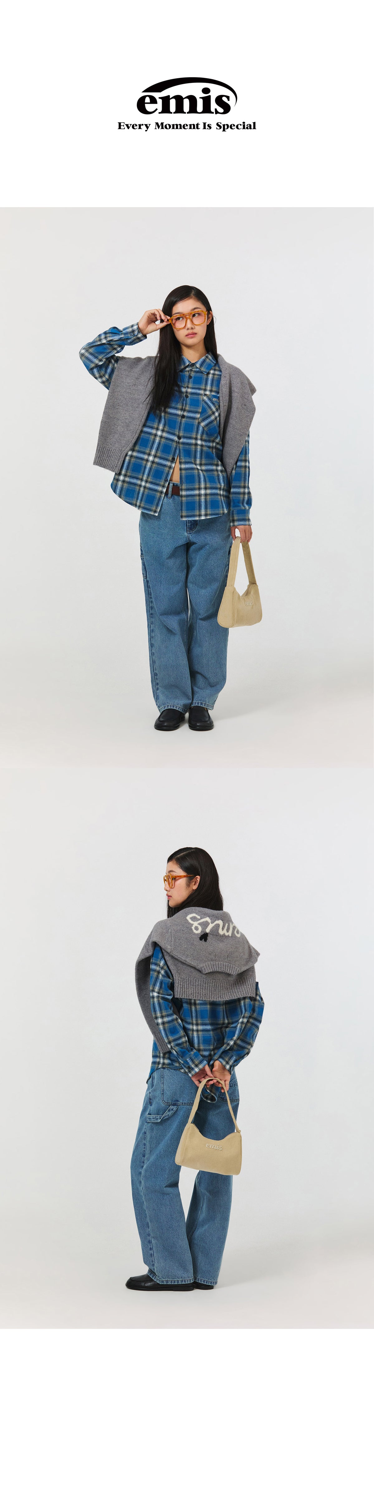 EMIS Corduroy Applique Hobo Bag-Beige