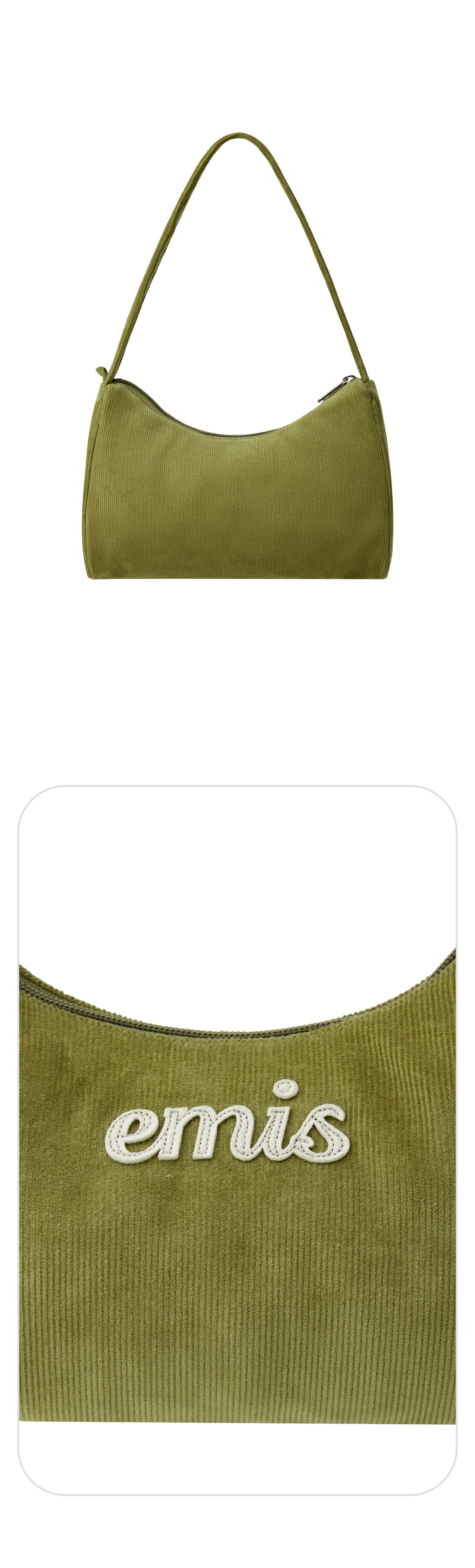 EMIS Corduroy Applique Hobo Bag-Olive