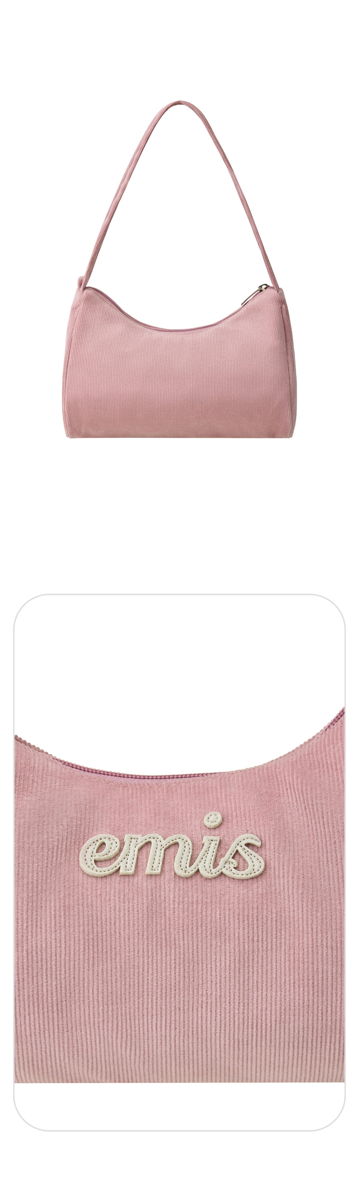 EMIS Corduroy Applique Hobo Bag-Pink