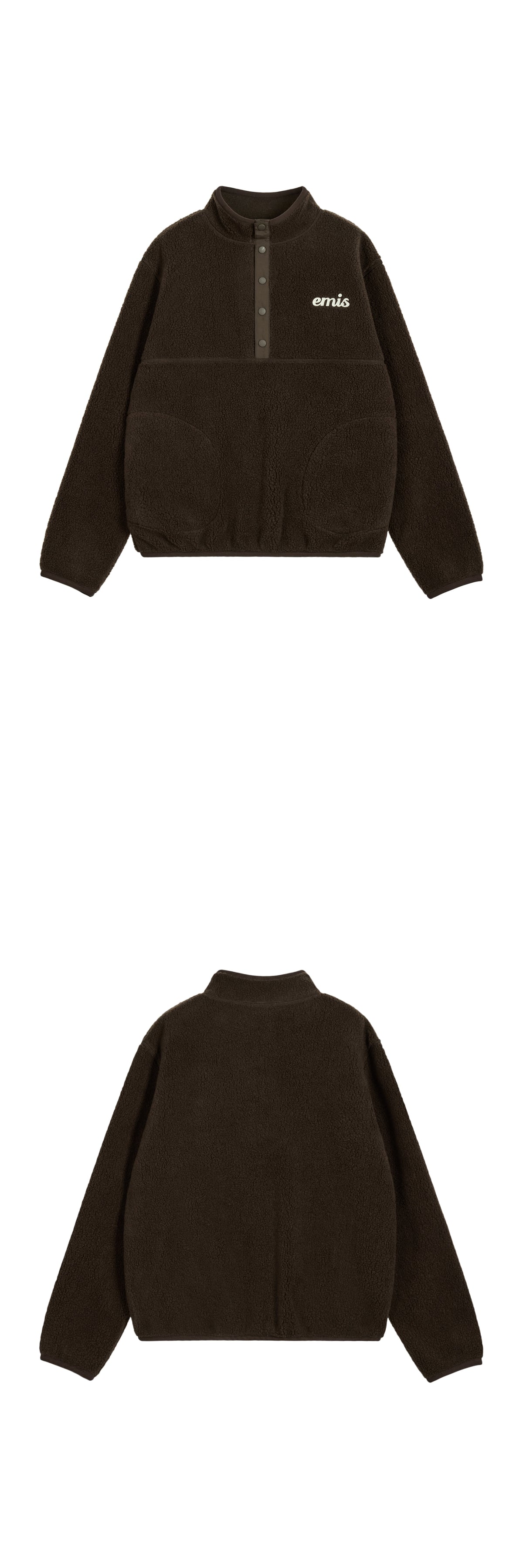 EMIS Oversized Half Neck Fleece Top-Brown