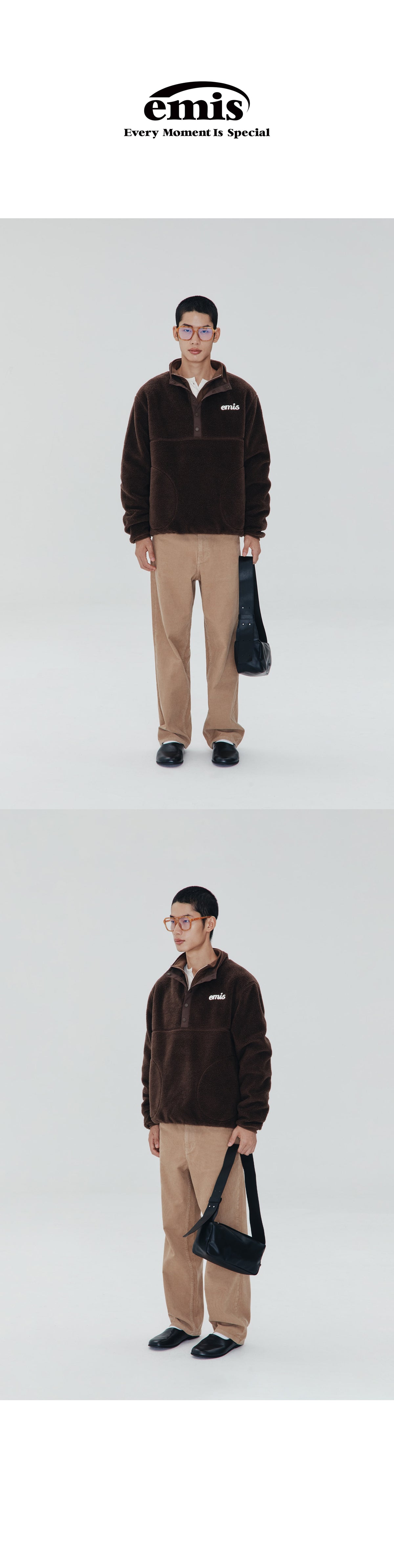 EMIS Oversized Half Neck Fleece Top-Brown