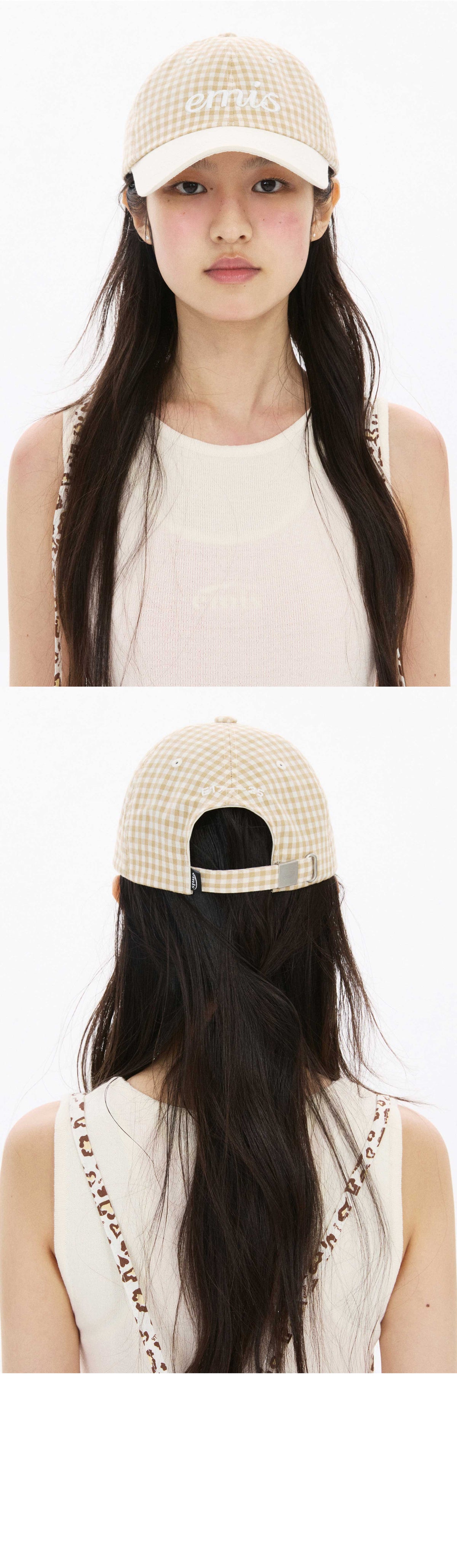 EMIS Gingham Check Ball Cap-Beige