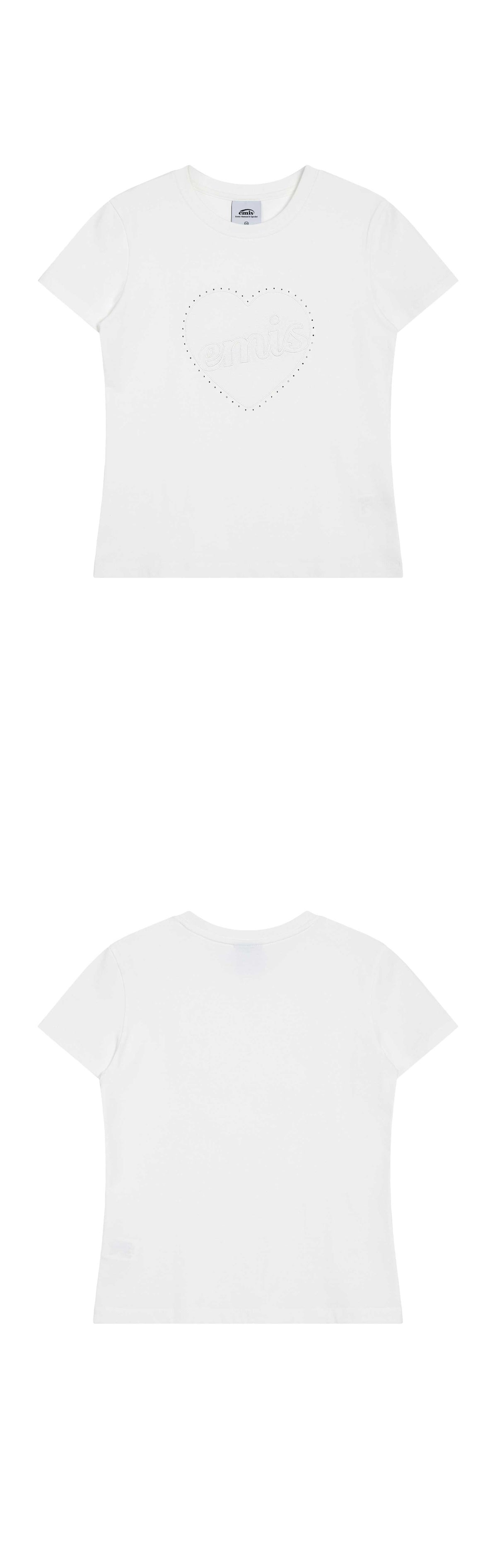 EMIS Heart Rhinestone T-Shirt-White