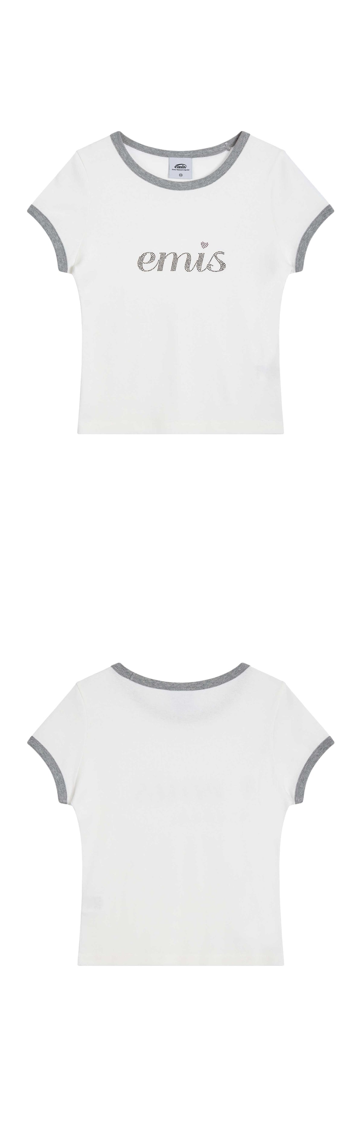 EMIS Lettering Rhinestone T-Shirt-White