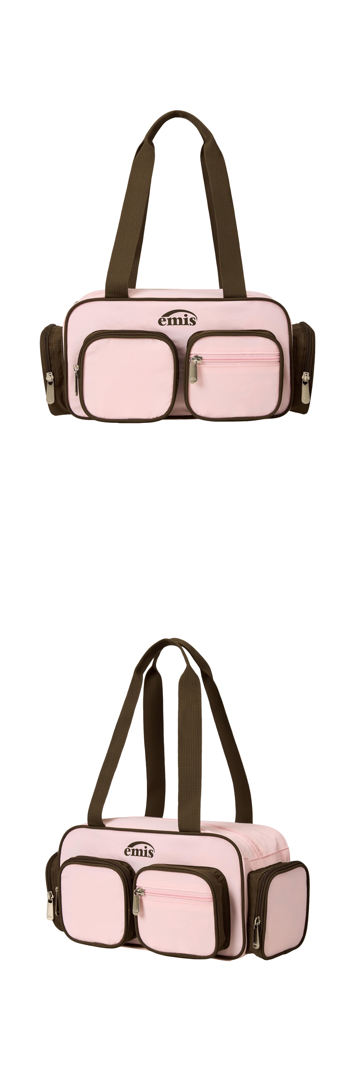 Emis Nylon Color-Block Shoulder Bag-Pink