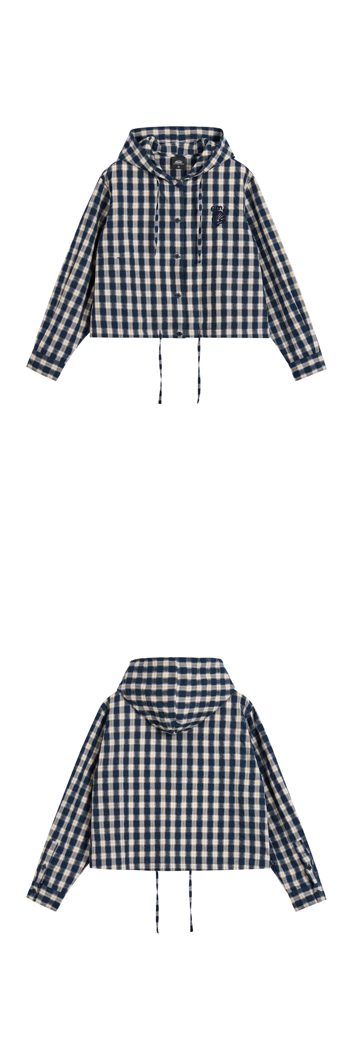 Emis Hooded Check Shirt-Navy