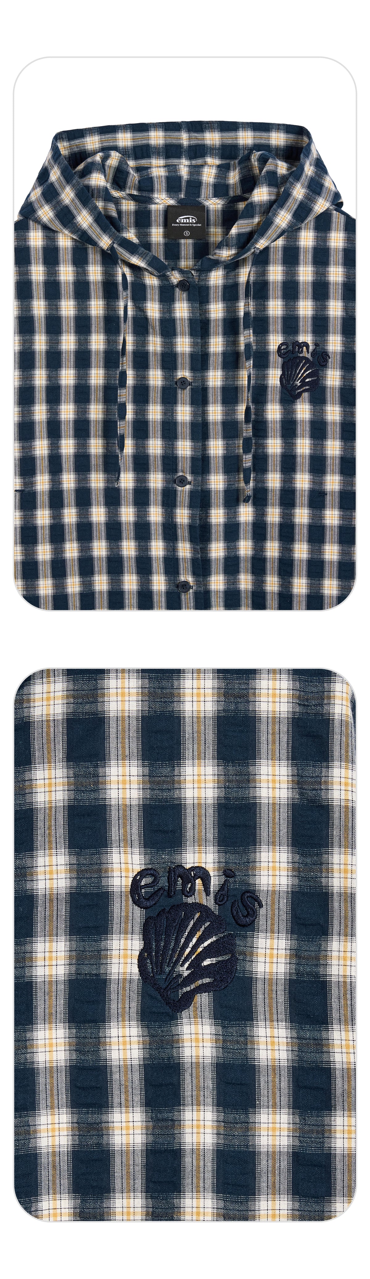 Emis Hooded Check Shirt-Navy