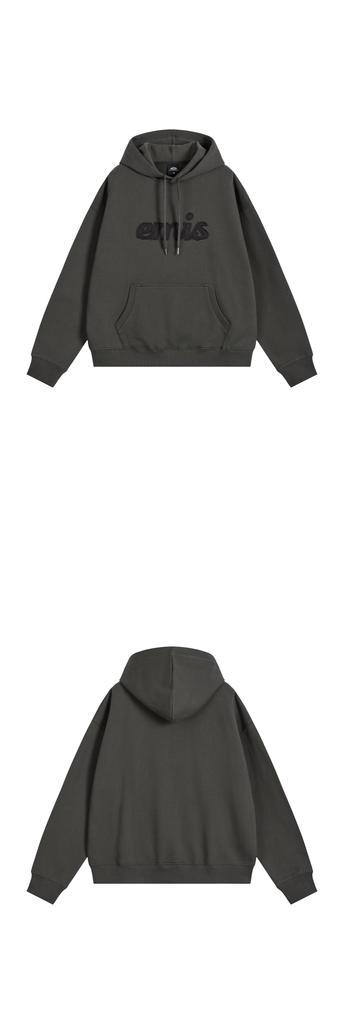 EMIS Color-Block Applique Hoodie-Charcoal