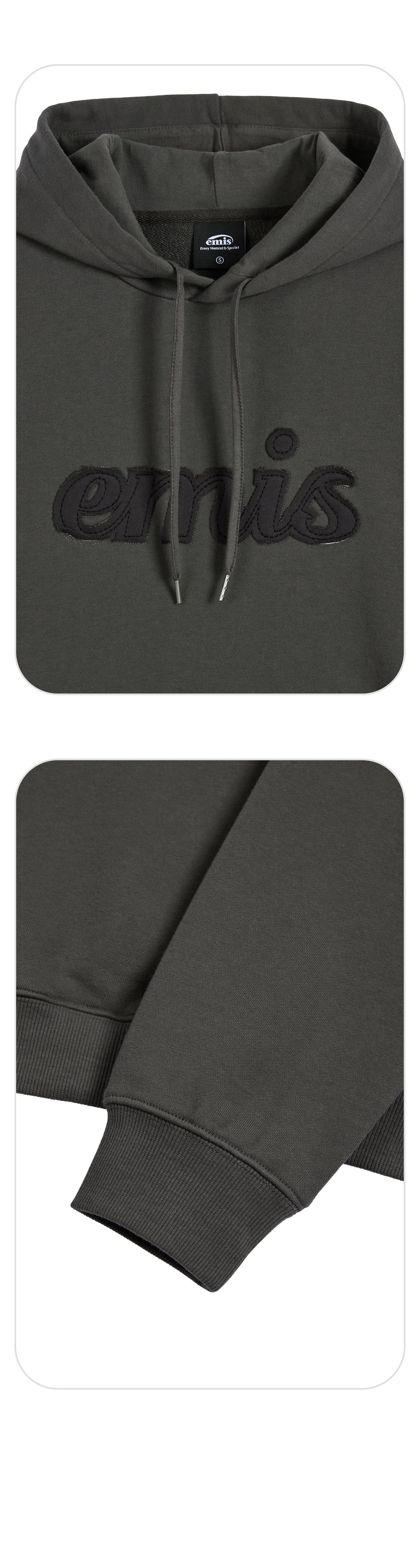 EMIS Color-Block Applique Hoodie-Charcoal