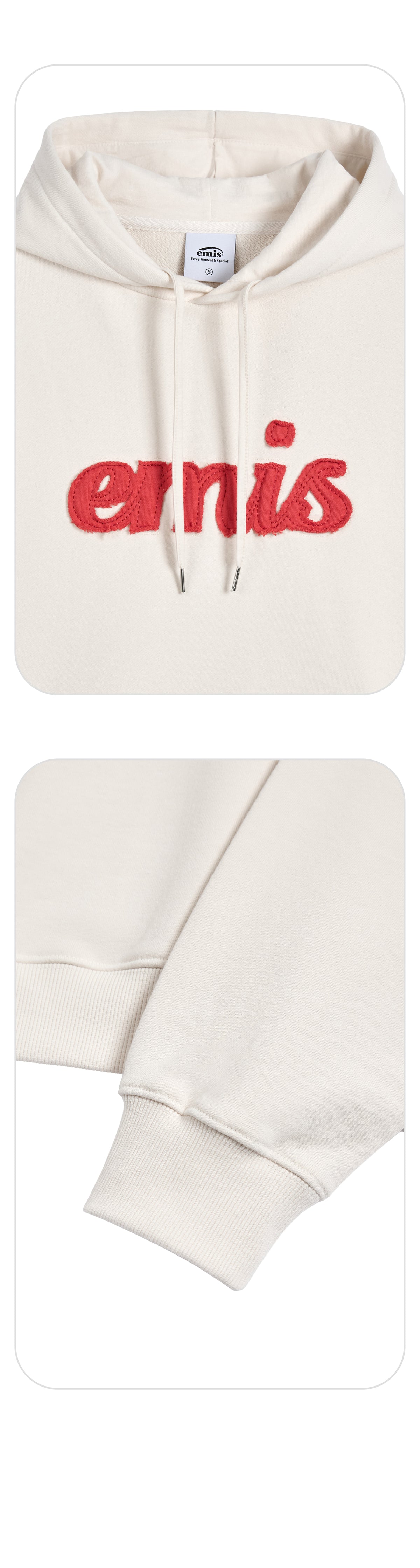 Emis Color-Block Applique Hoodie-Ivory