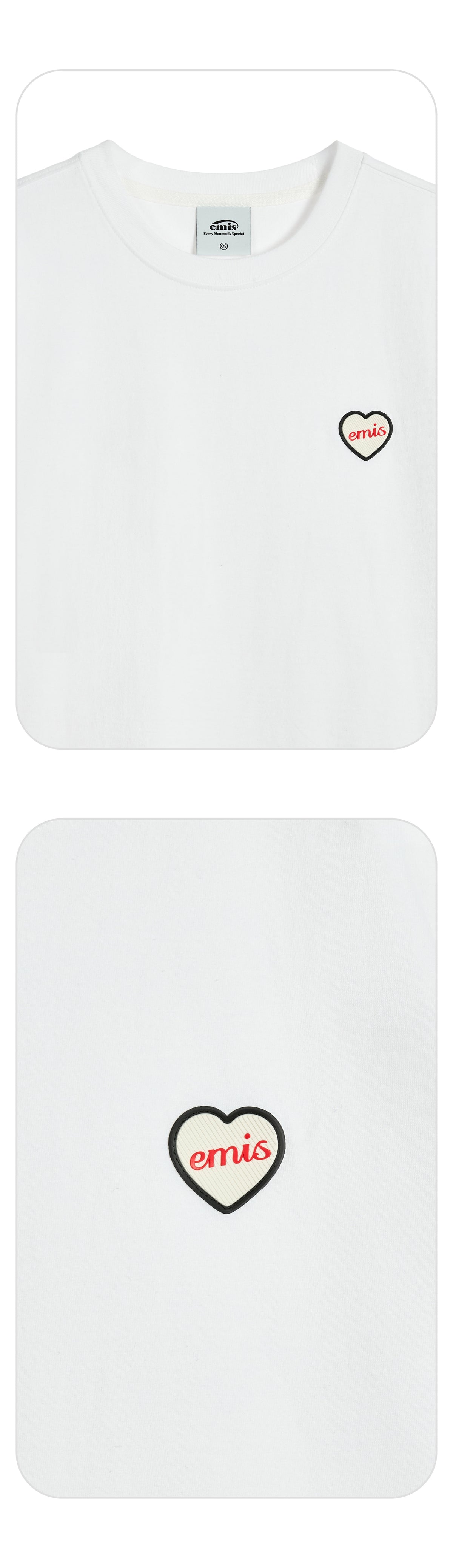 Emis Heart Rubber Patch T-Shirt-White