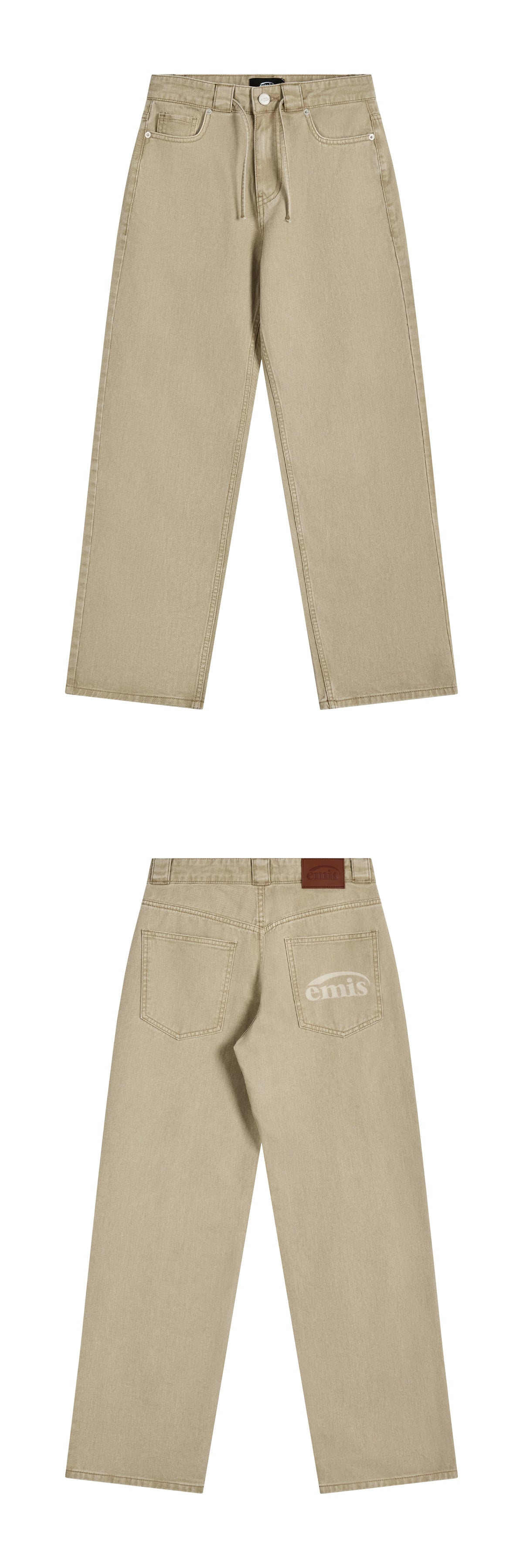 Emis Drawstring Cotton Jeans-Beige