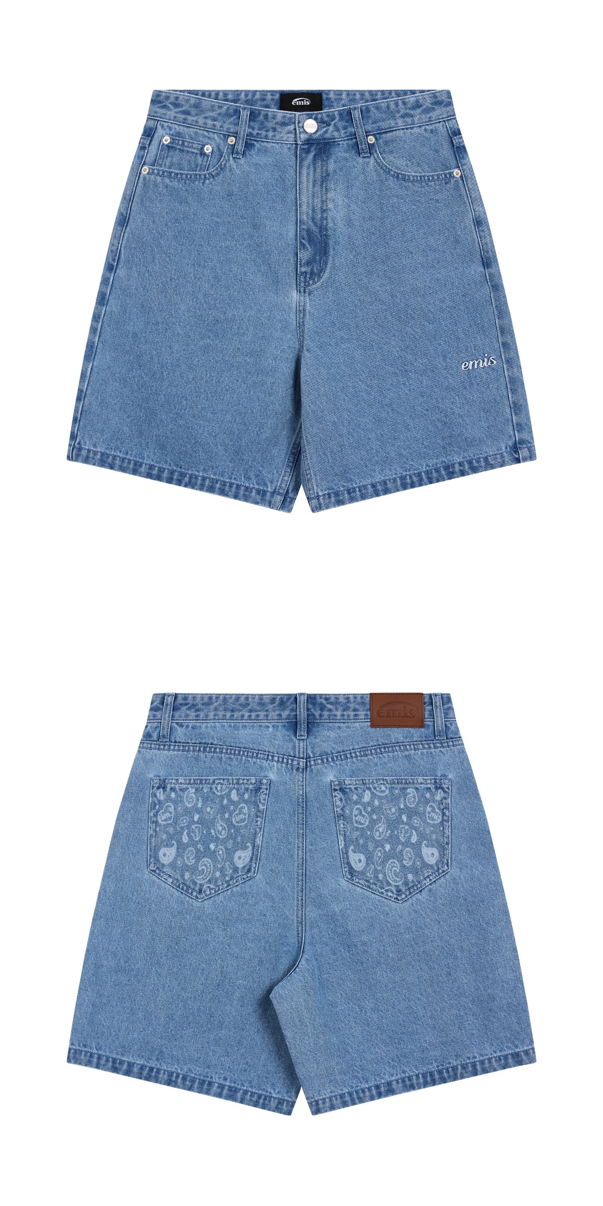 EMIS Paisley Denim Shorts-Blue