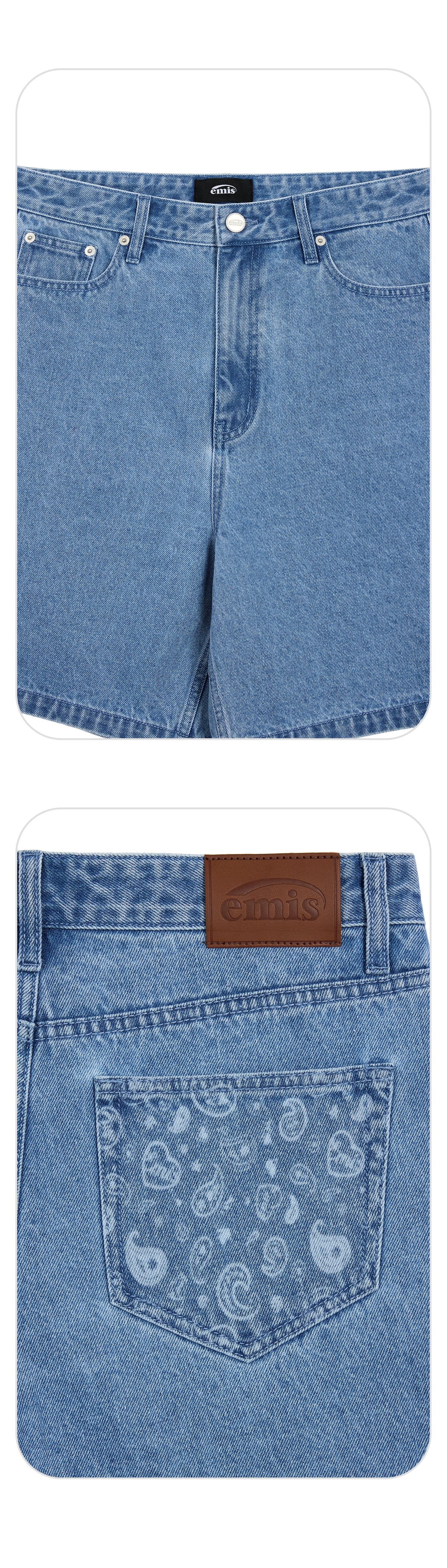 EMIS Paisley Denim Shorts-Blue