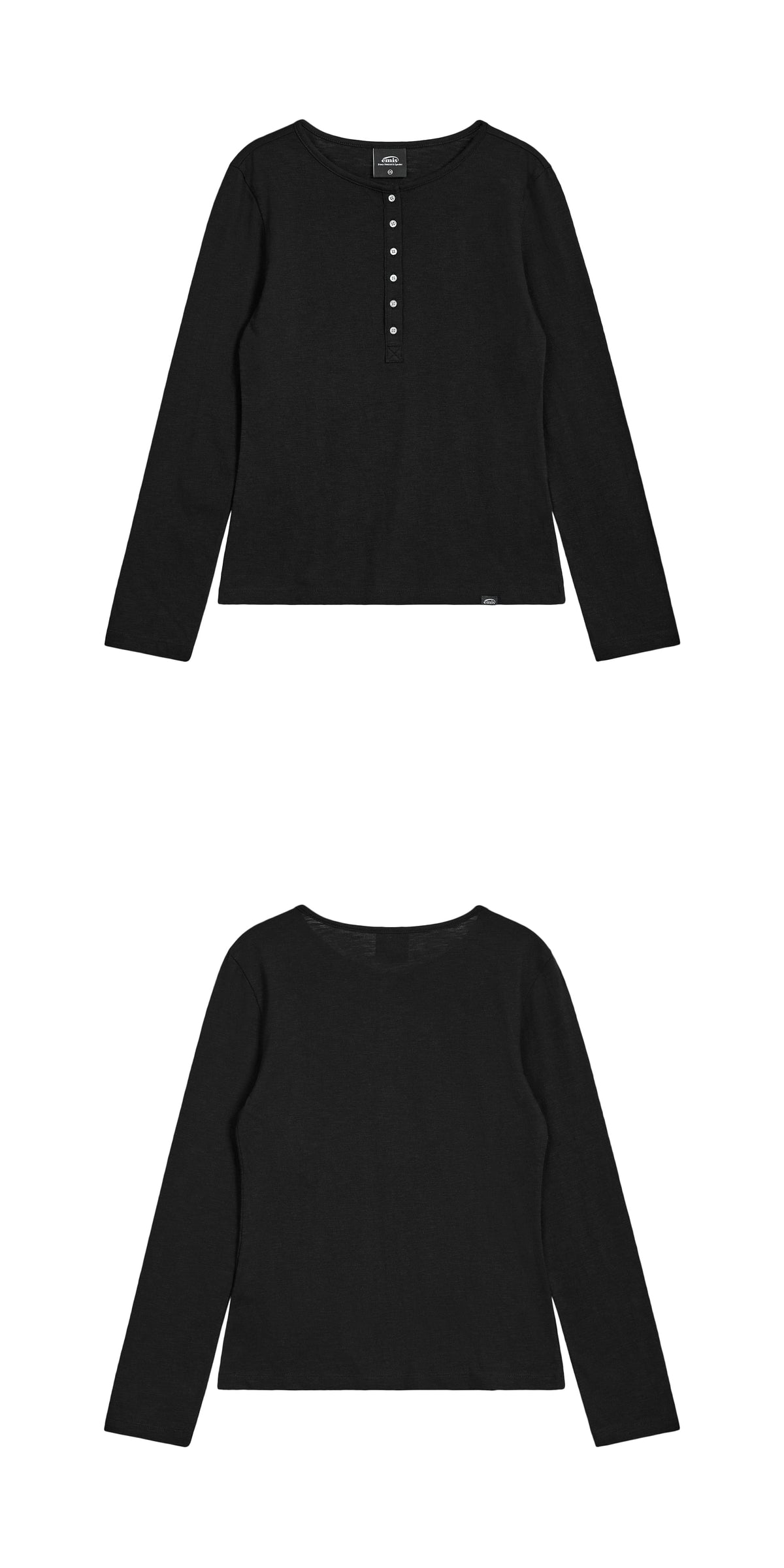 Emis Summer Slub Henley Neck T-Shirt-Black