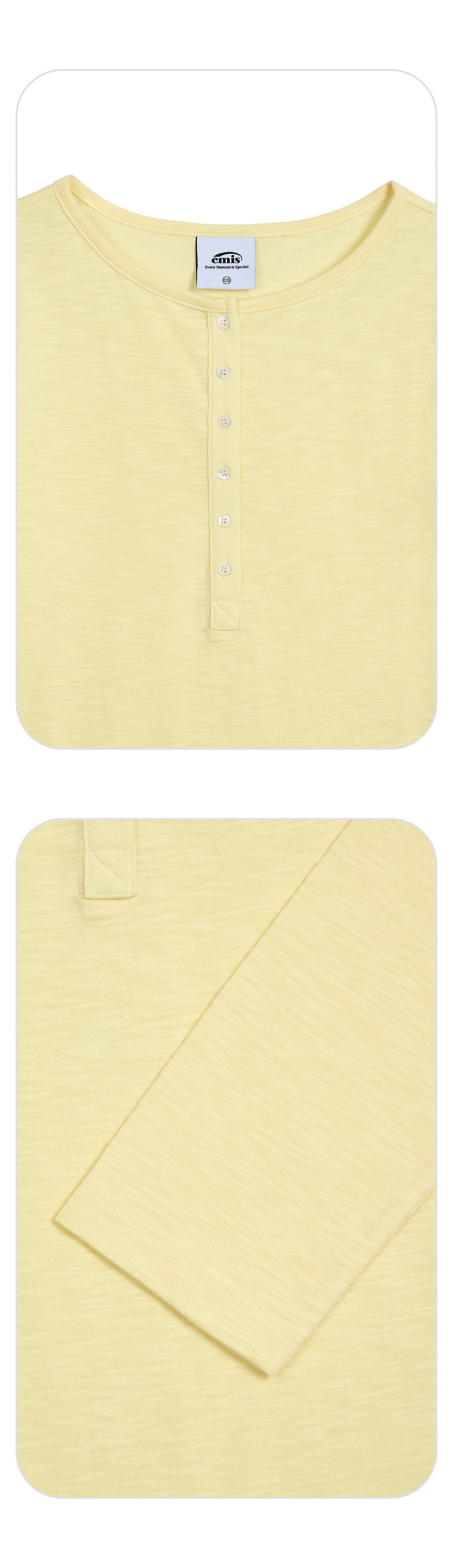 EMIS Summer Slub Henley Neck T-Shirt-Yellow