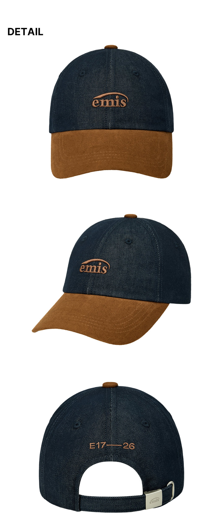 Emis Small Logo Suede Brim Ball Cap-Blue Denim