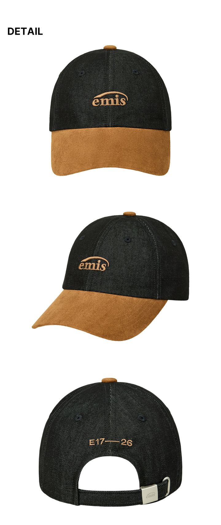 Emis Small Logo Suede Brim Ball Cap-Black