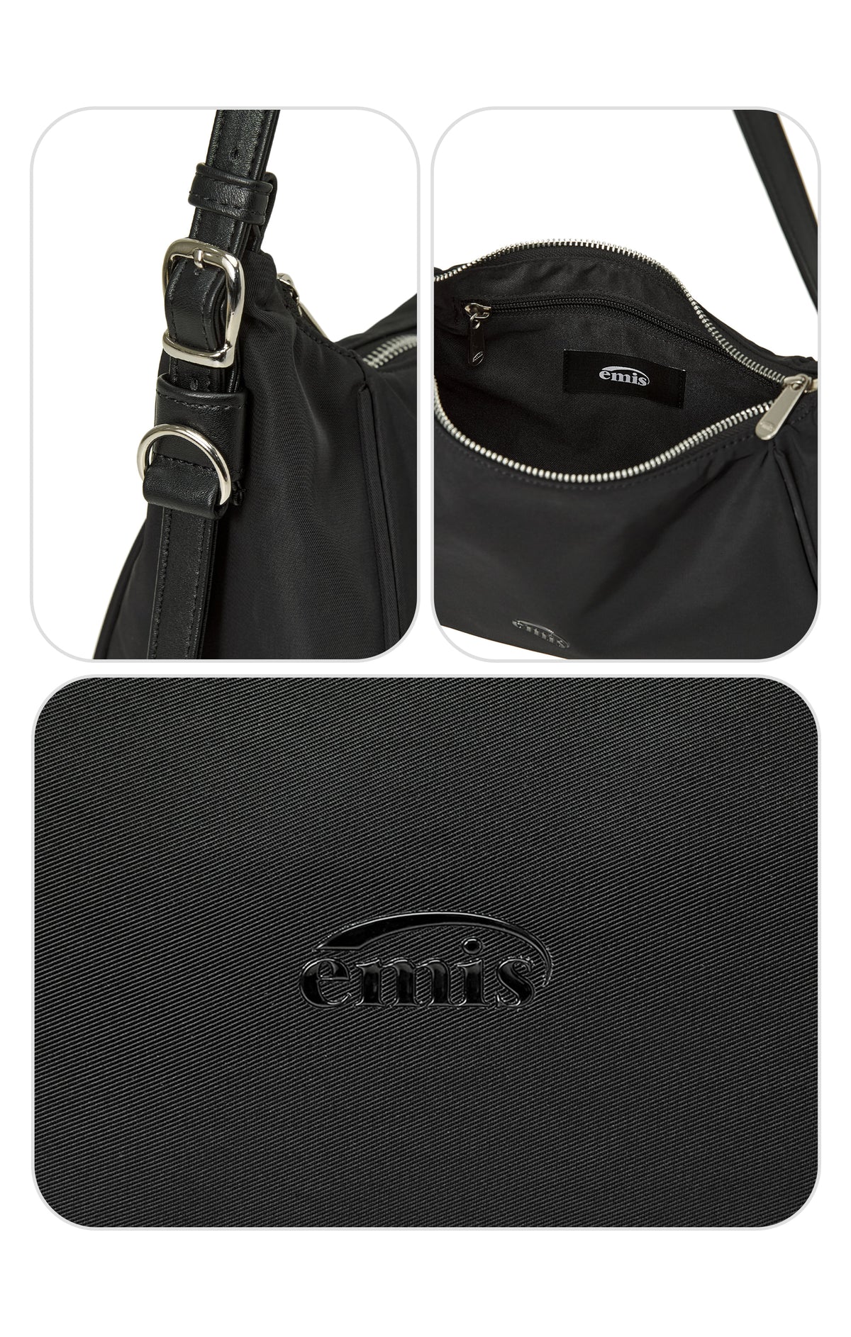 Emis Tonal Hobo Bag-Black