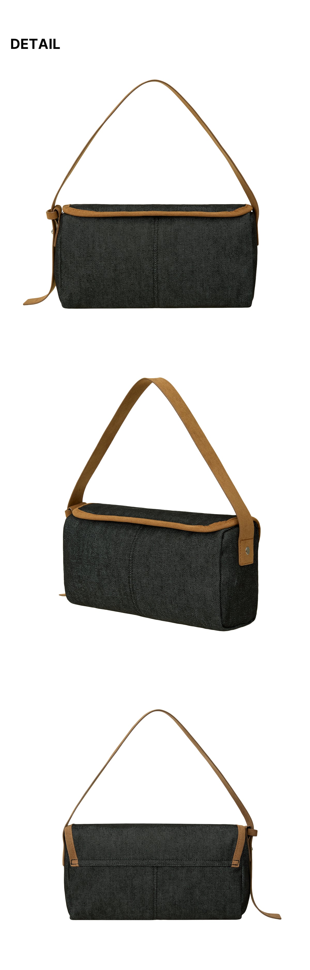 Emis Denim Flap Shoulder Bag-Black