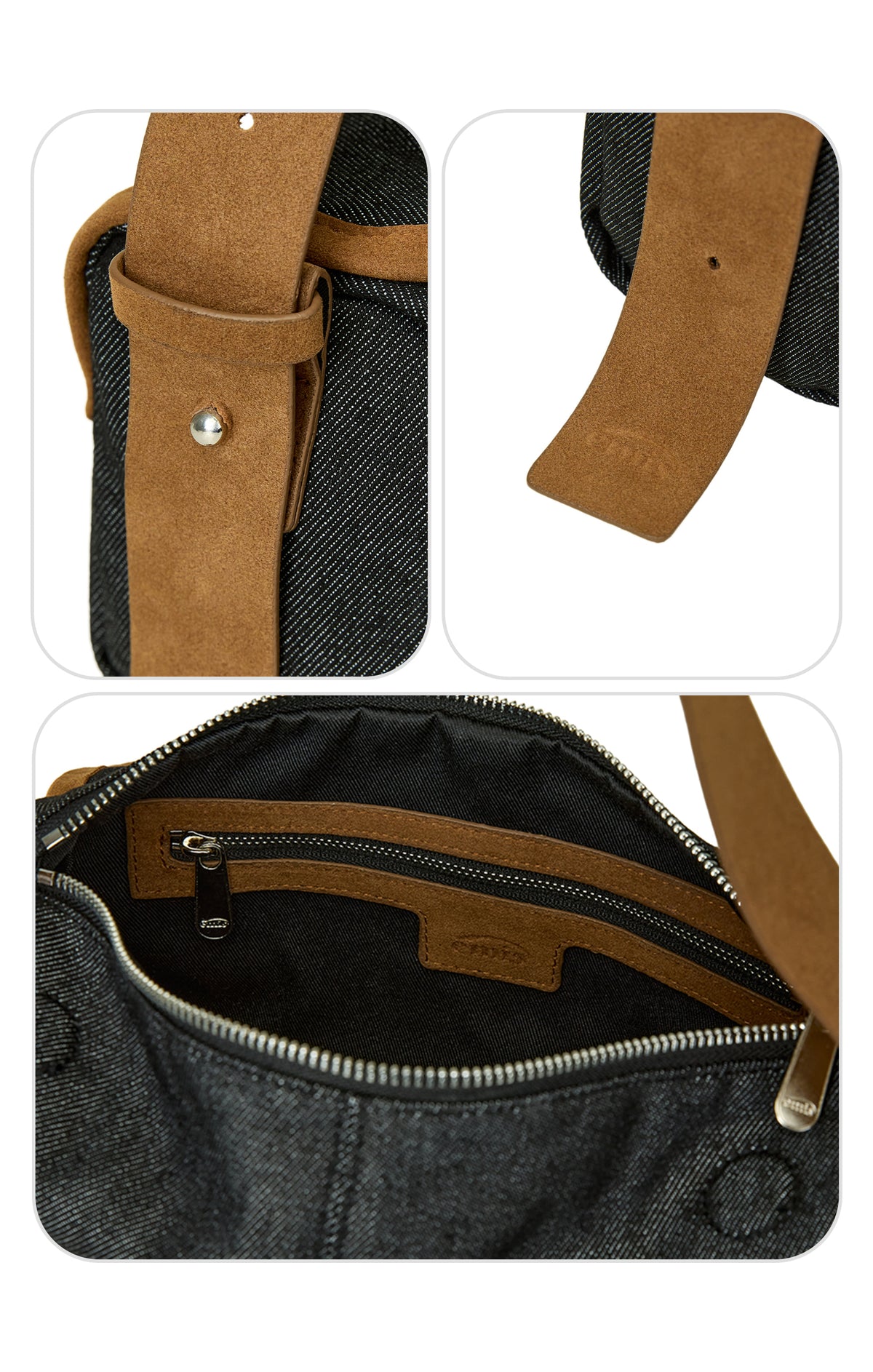 Emis Denim Flap Shoulder Bag-Black