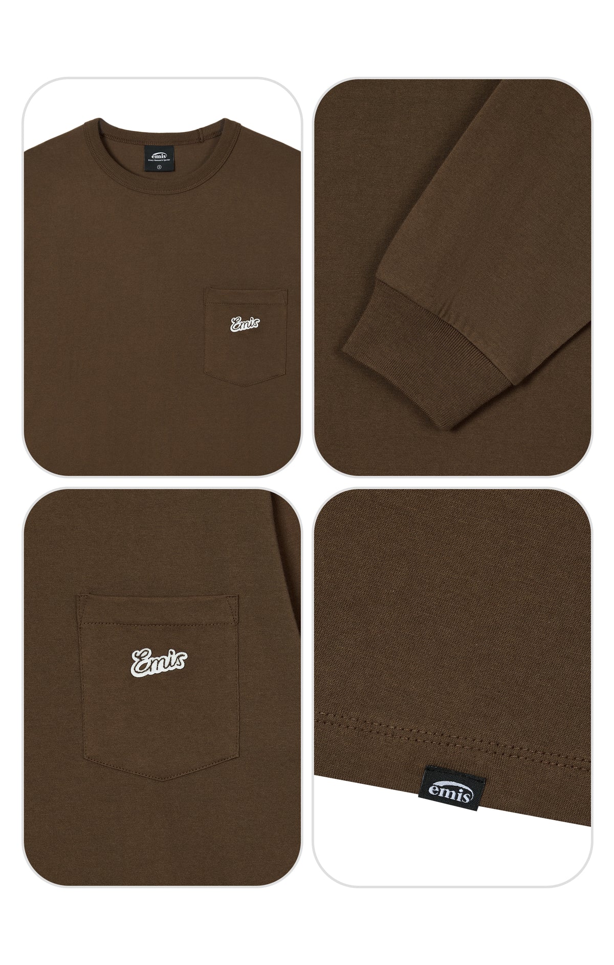 Emis Small Line Patch Pocket LS T-Shirt-Brown
