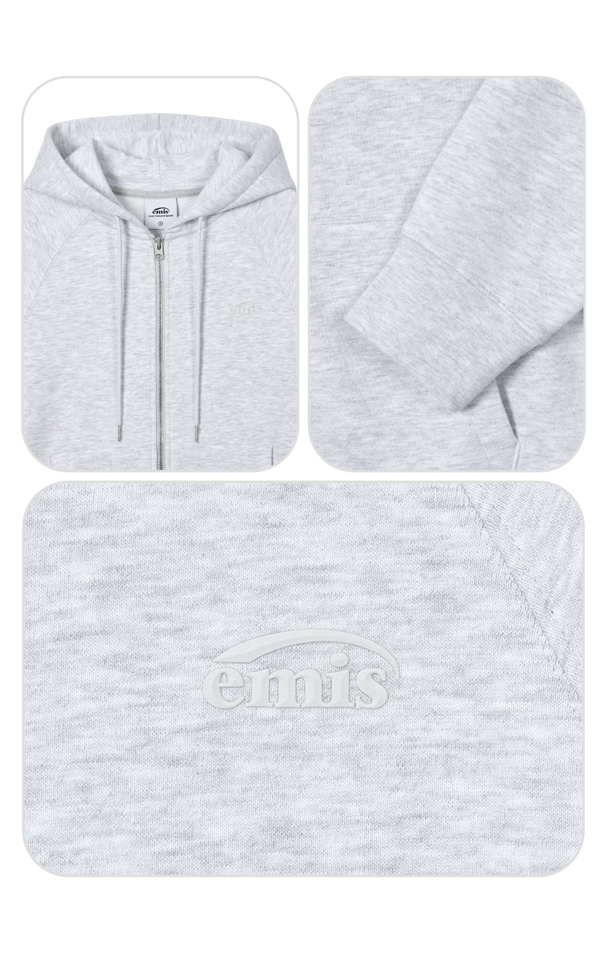 Emis Mono Logo Hood Zip-Up-Light Gray