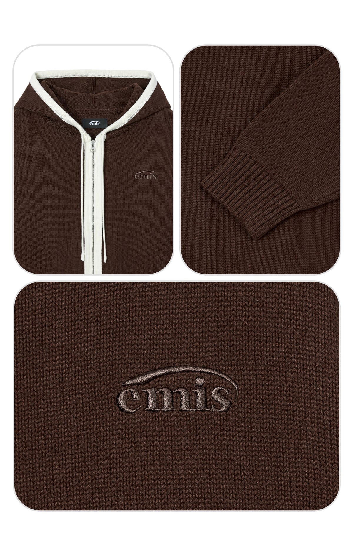 Emis Color-Block Knit Hood Zip-Up-Brown