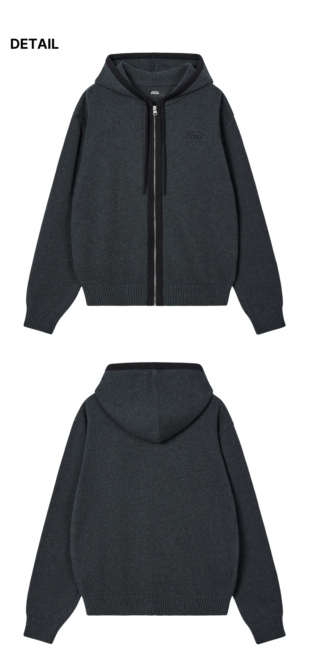 Emis Color-Block Knit Hood Zip-UP-Charcoal