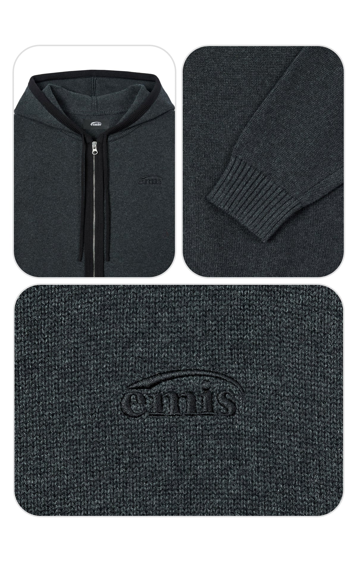 Emis Color-Block Knit Hood Zip-UP-Charcoal