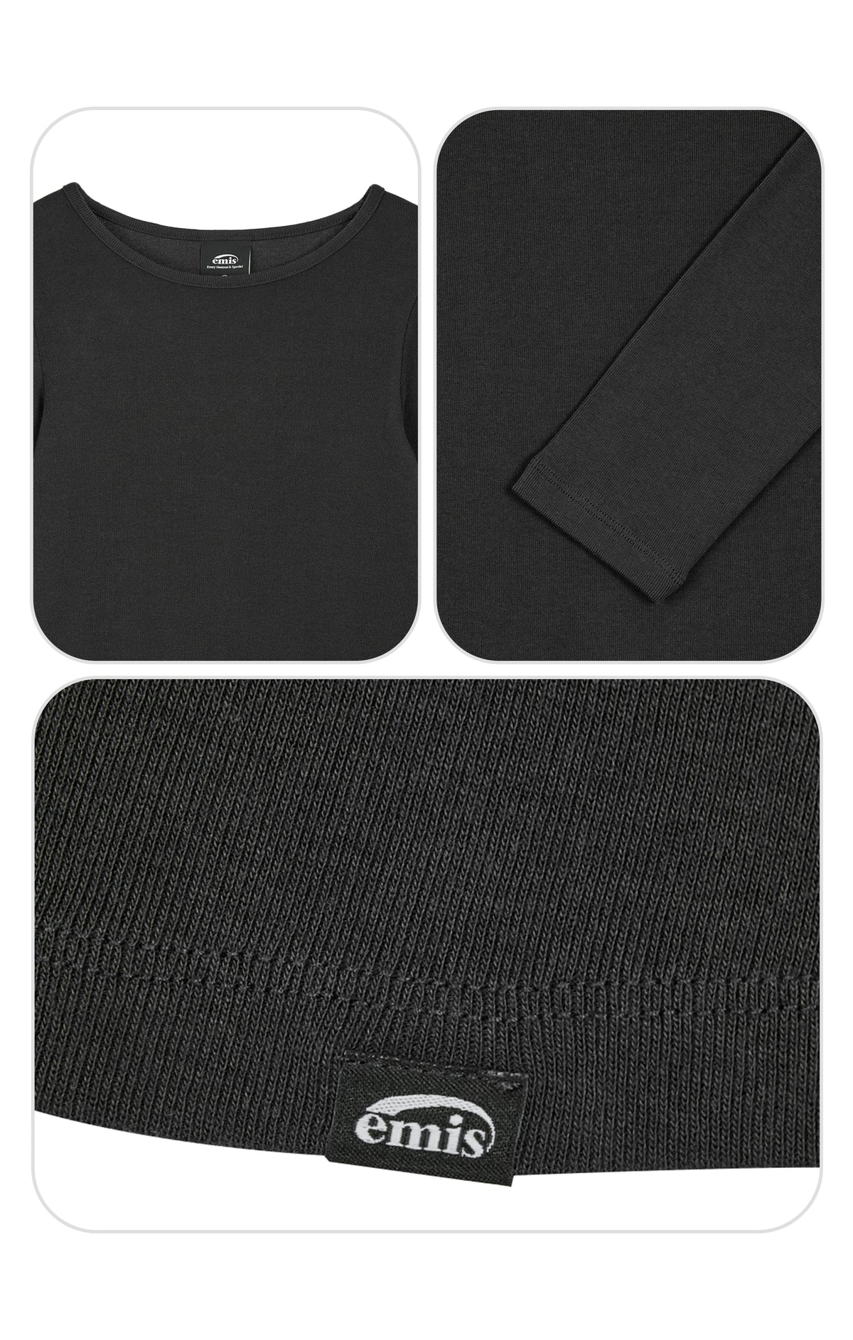 Emis Ribbed Boat Neck LS T-Shirt-Black