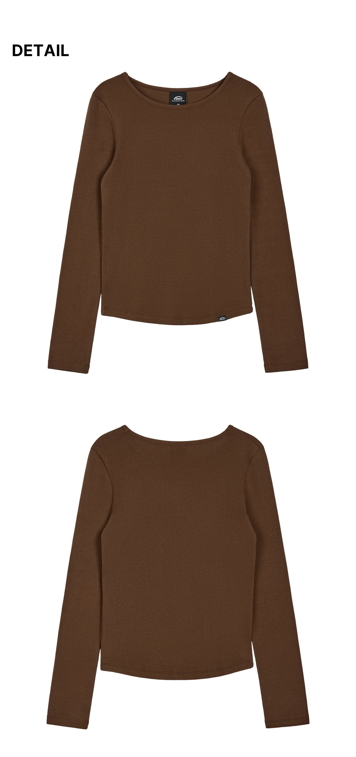 Emis Ribbed Boat Neck LS T-Shirt-Brown