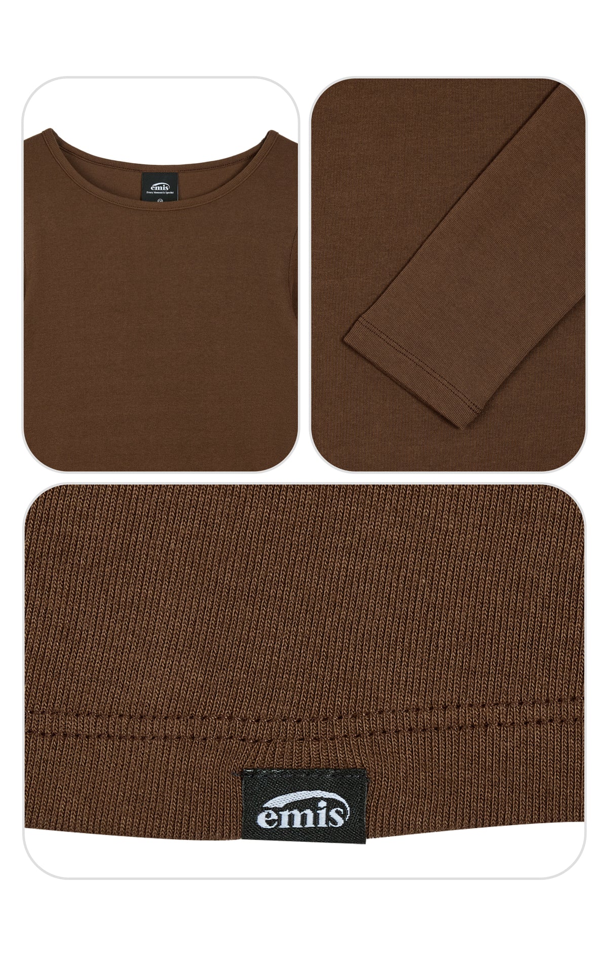 Emis Ribbed Boat Neck LS T-Shirt-Brown