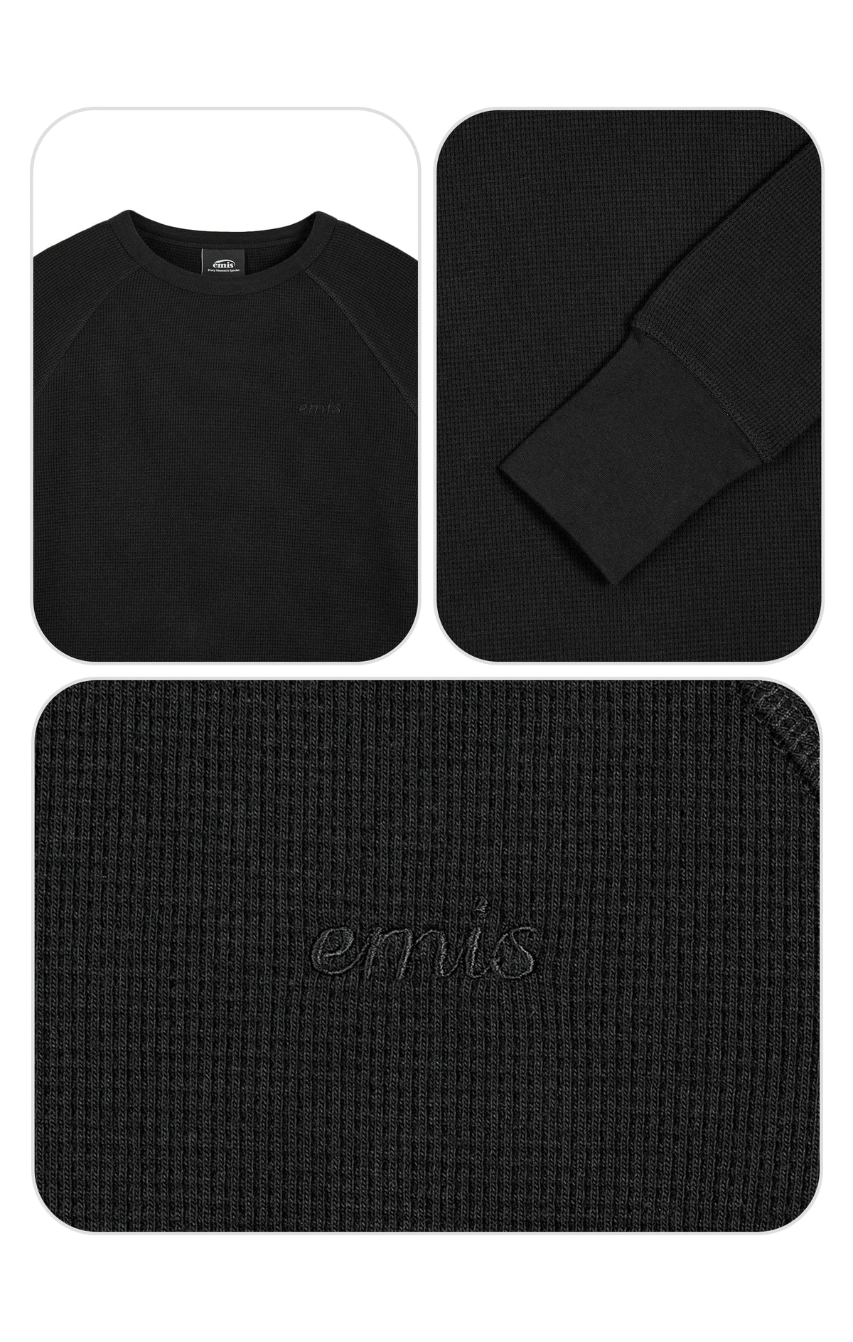 Emis Waffle Raglan LS T-Shirt-Black