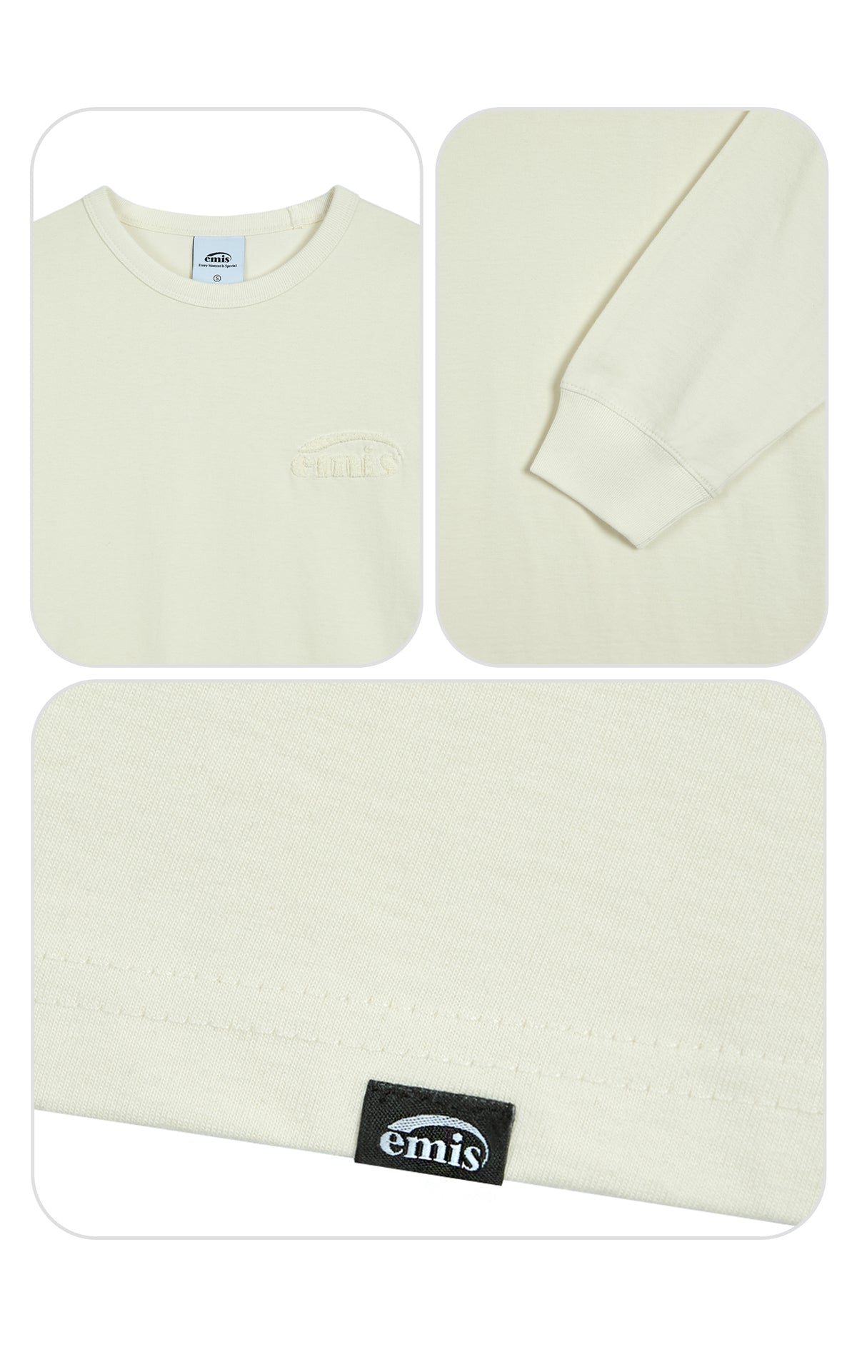 Emis Boucle Logo LS T-Shirt-Ivory