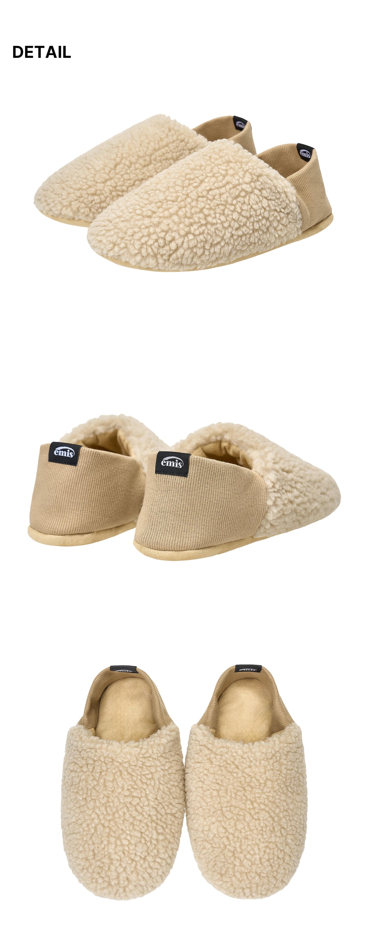 Emis Reversible Teddy Room Shoes-Beige