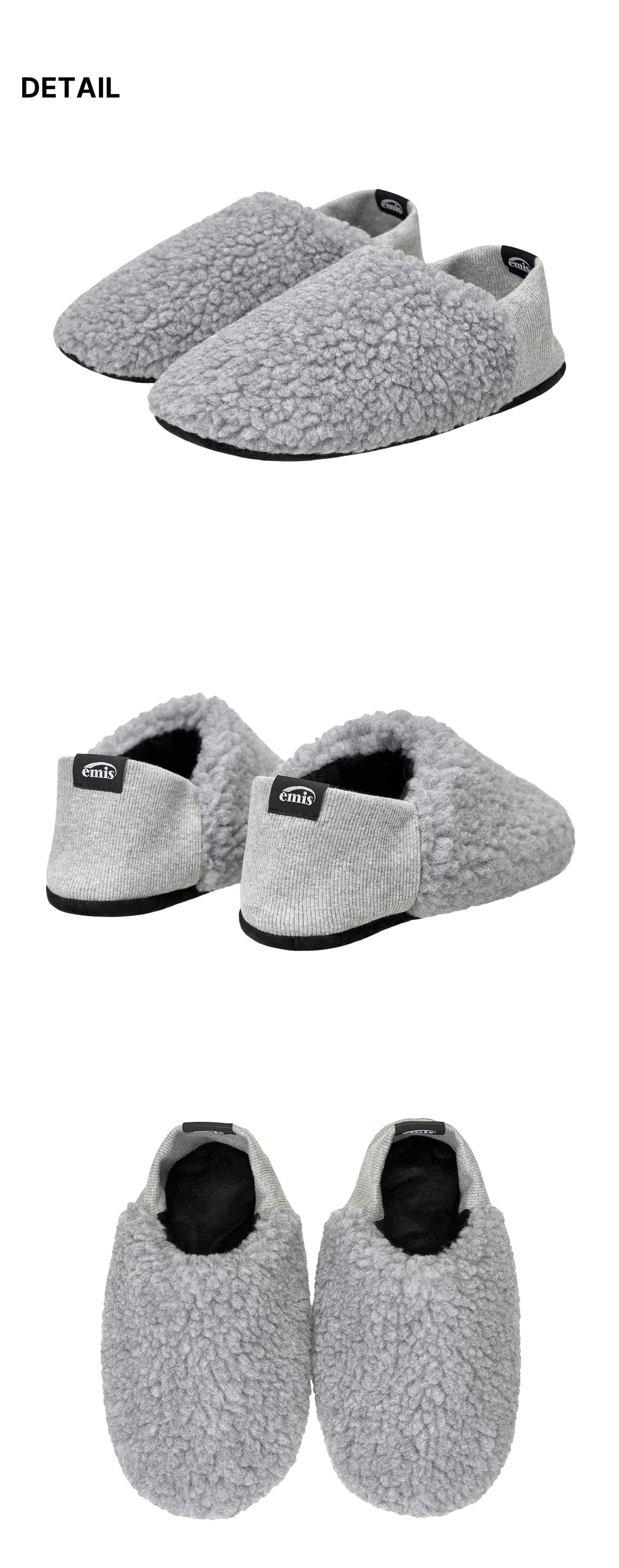 Emis Reversible Teddy Room Shoes-Gray